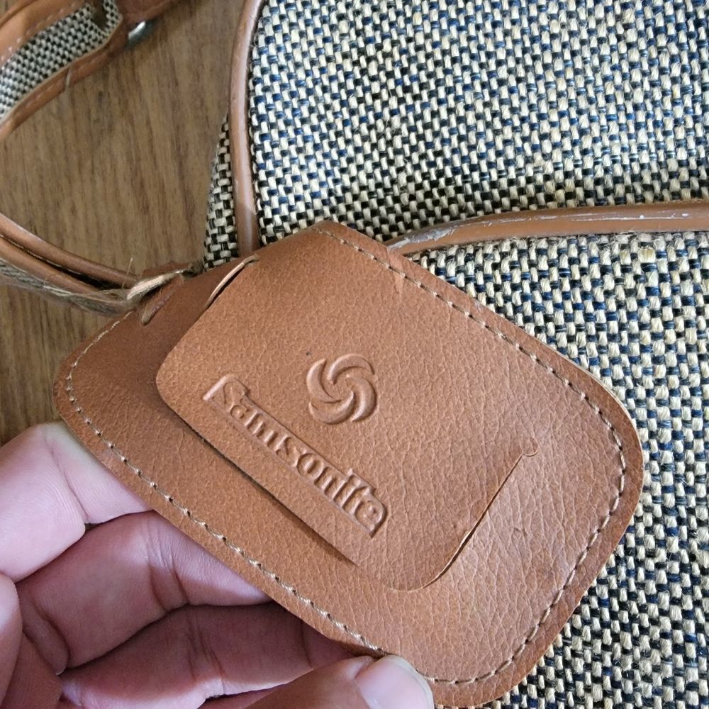 Samsonite Vintage Travel Bag Luggage Corduroy Leather Made in Korea Brown Tan - Picture 3 of 12